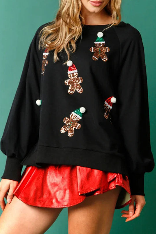 Drune | Weihnachts Lebkuchenmann Pailletten Langarm Sweatshirt