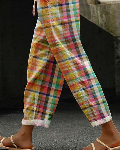 Drune - Lebhafte karierte Loungehose – entspannte Passform für Komfort im Alltag | Bunt karierte Freizeithose