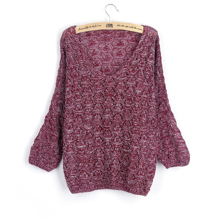 Damen luftiger Strickpullover mit V-Ausschnitt und offenem Maschenmuster Drune