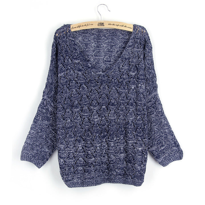 Damen luftiger Strickpullover mit V-Ausschnitt und offenem Maschenmuster Drune