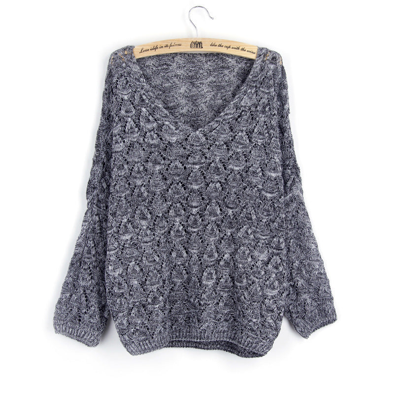 Damen luftiger Strickpullover mit V-Ausschnitt und offenem Maschenmuster Drune