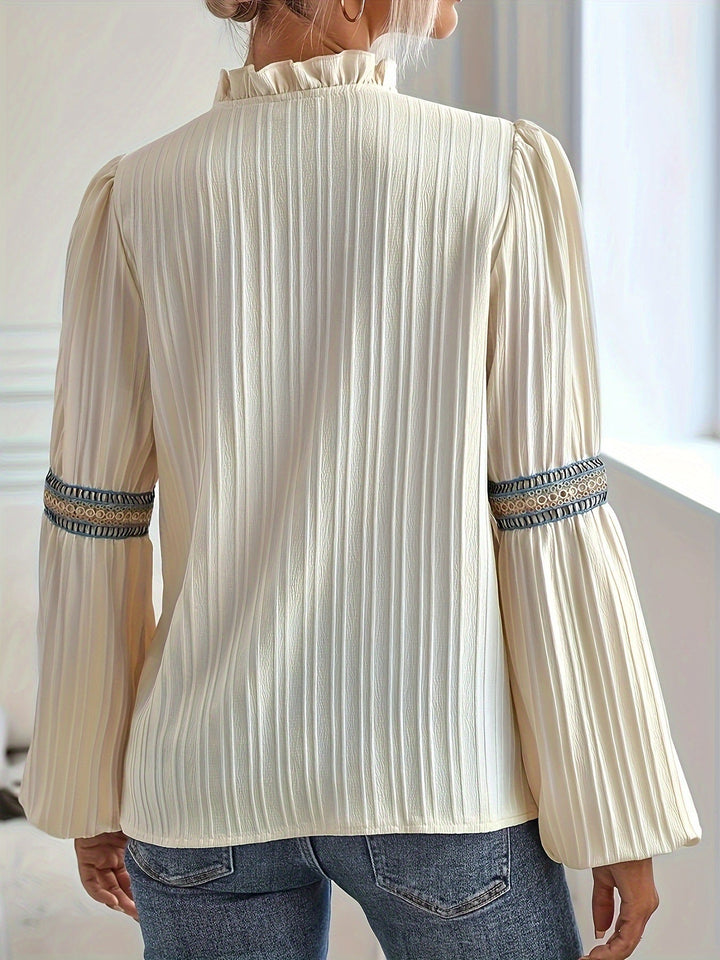 Drune Spitzen-Patchwork-Shirt mit V-Ausschnitt