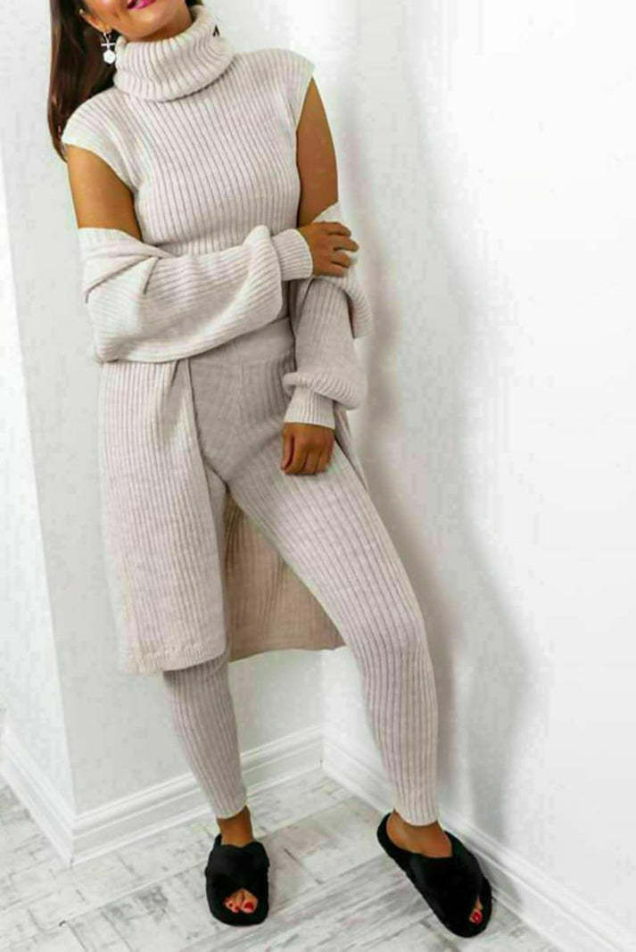 Drune | Damen 3-teiliges Strick-Loungewear