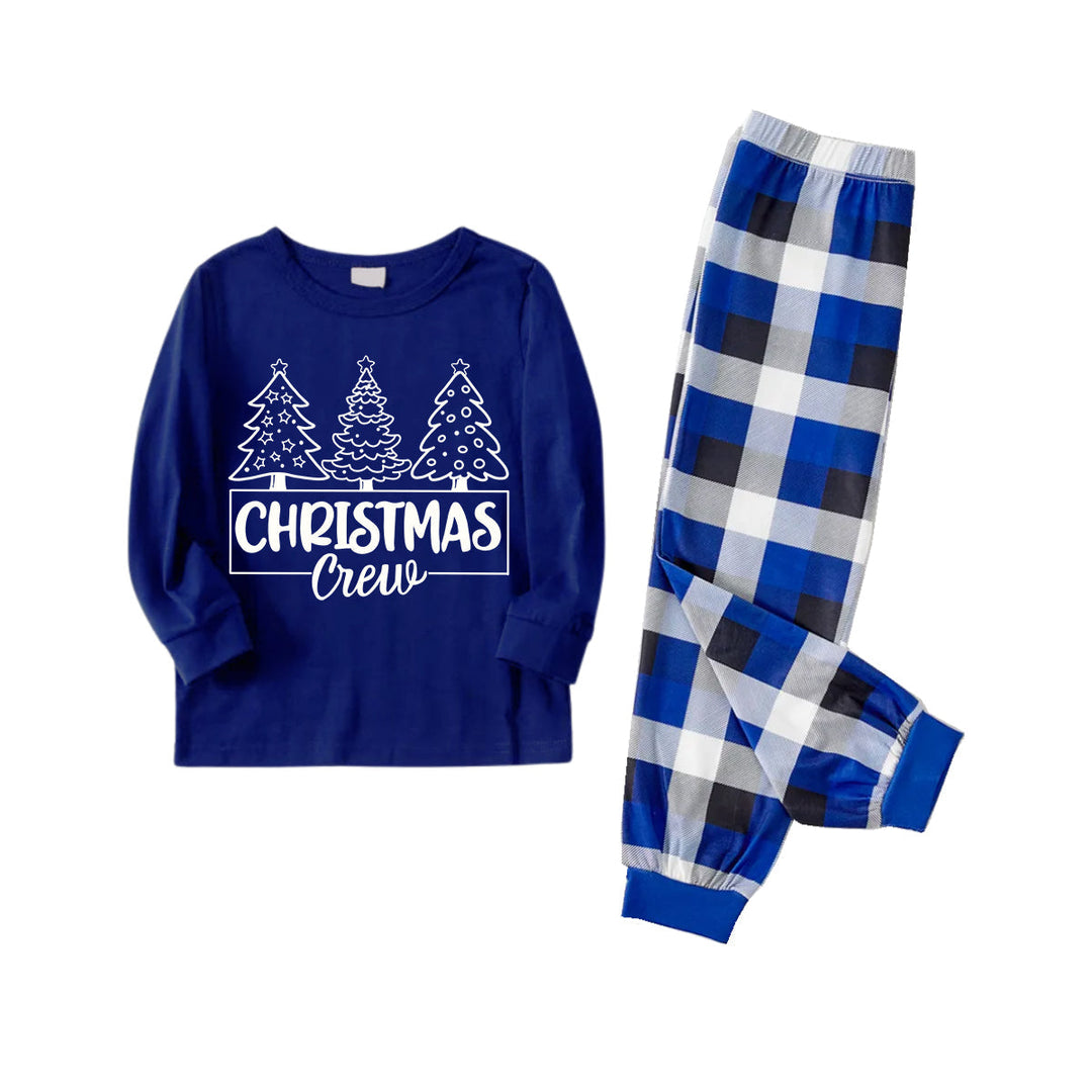 Drune | "Christmas Crew" und Bäume Blau Lange Ärmel mit Blau Karierte Paar passende Pyjamas