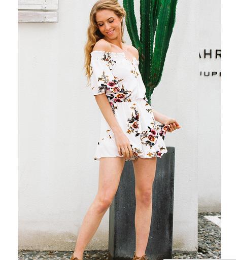 Damen Off-Shoulder Playsuit mit floralem Design und Rüschendetails Drune