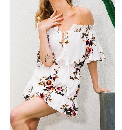Damen Off-Shoulder Playsuit mit floralem Design und Rüschendetails Drune