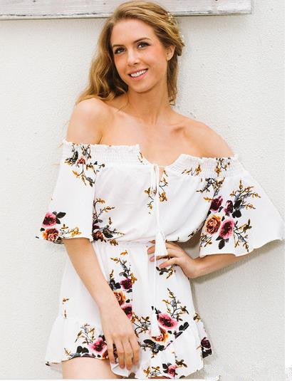 Damen Off-Shoulder Playsuit mit floralem Design und Rüschendetails Drune