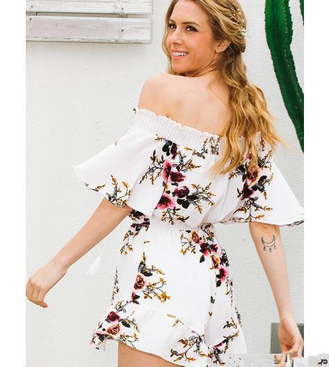 Damen Off-Shoulder Playsuit mit floralem Design und Rüschendetails Drune