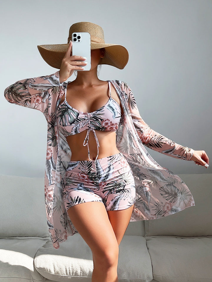 Drune | Dreiteilige Bluse mit hoher Taille und langen Ärmeln mit Kordelzug