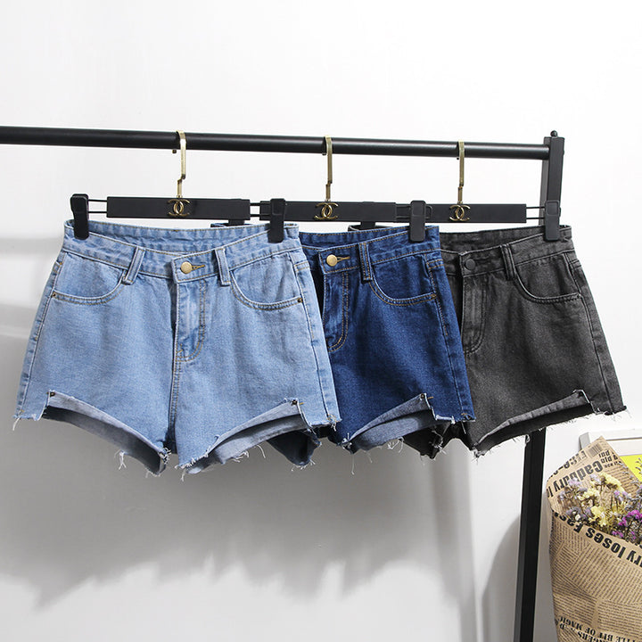 Damen Jeansshorts mit fransigem Saum und hohem Bund Drune