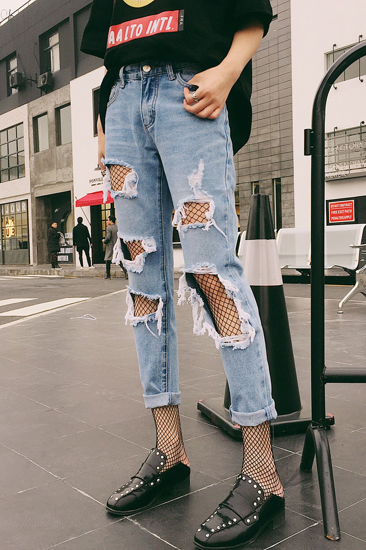 Damen Destroyed Jeans Drune
