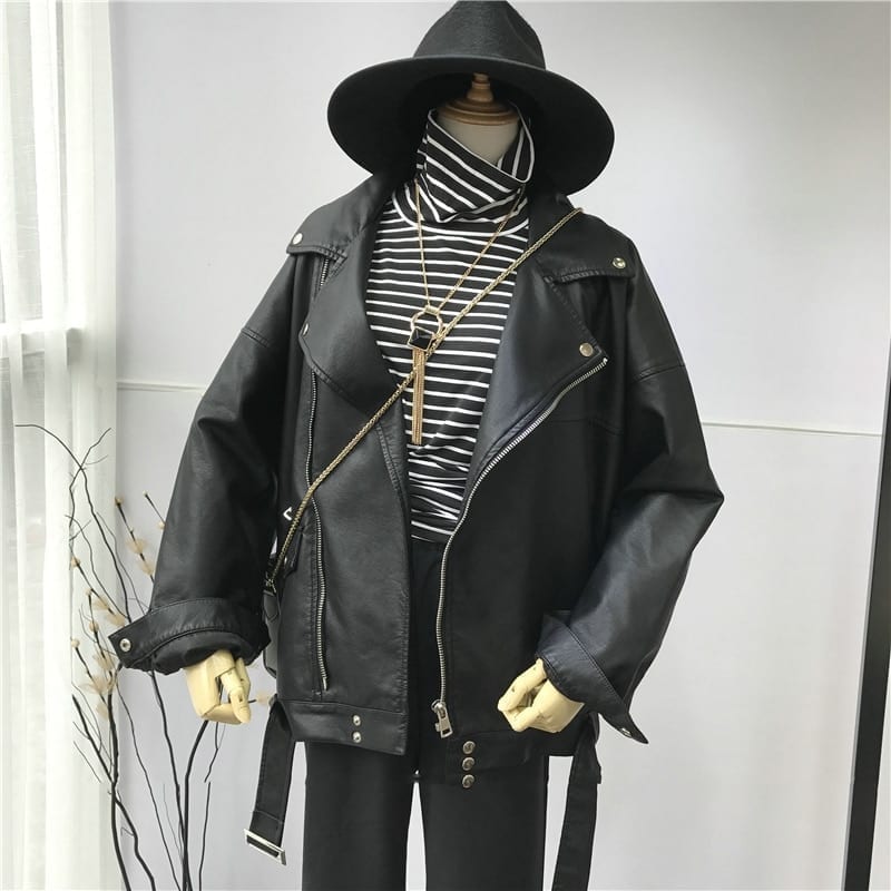 Drune | PU Lederjacke - Edgy Stil - Gürteldesign - Statement-Oberbekleidung