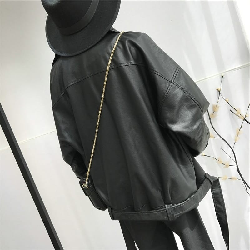 Drune | PU Lederjacke - Edgy Stil - Gürteldesign - Statement-Oberbekleidung