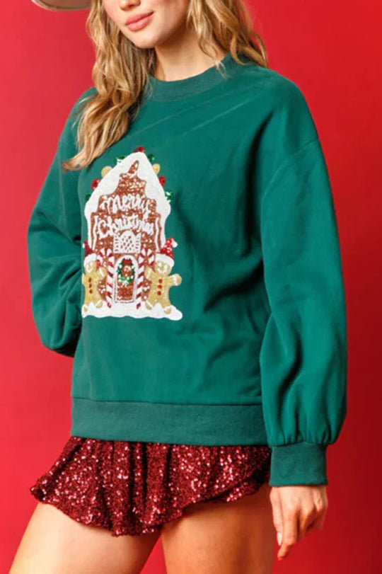 Drune | Weihnachts Süßigkeitenhaus Pailletten Lässiger Lockere Pullover