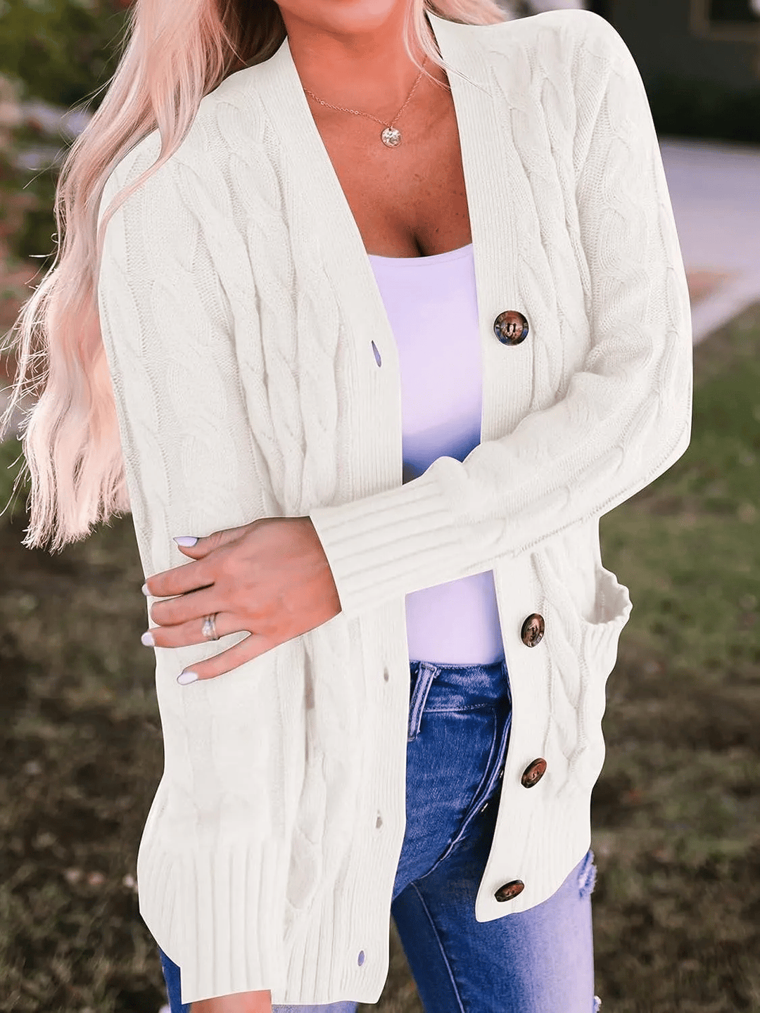 Drune | Offener Strickcardigan mit Zopfmuster