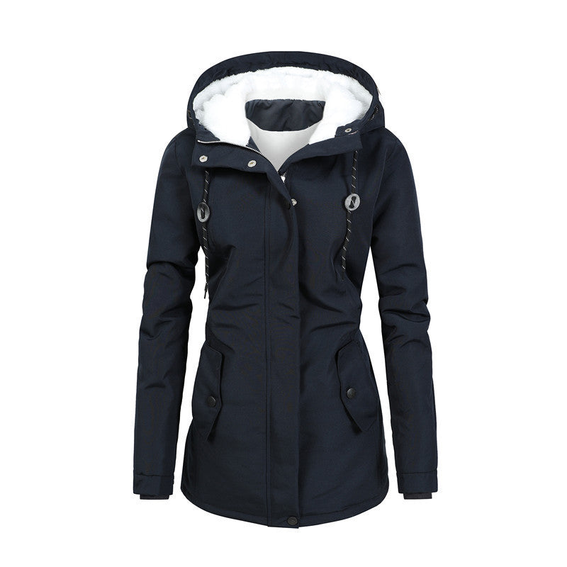 Drune | Mit Fleece gefütterte Damenjacke mit Kapuze und Kordelzug