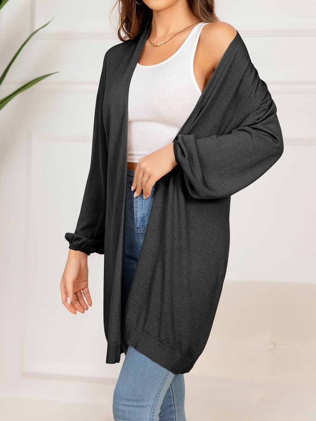 Drune | Gefallen Schulter Offene Front Langarm Cardigan