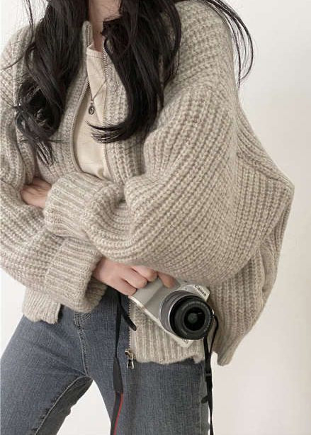 Drune | Reißverschluss Chunky Strickcardigan - Oversized Rippstrickjacke
