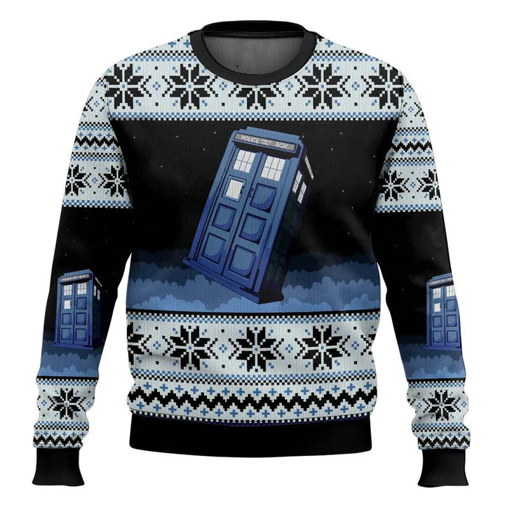 Drune | 3D Weihnachts sweater - Humorvolles Tardis-Design & Warmer Komfort für die Feiertage