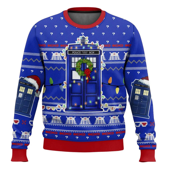 Drune | 3D Weihnachts sweater - Humorvolles Tardis-Design & Warmer Komfort für die Feiertage