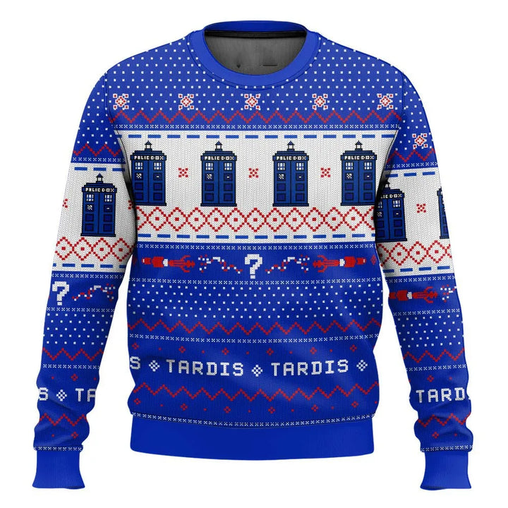 Drune | 3D Weihnachts sweater - Humorvolles Tardis-Design & Warmer Komfort für die Feiertage