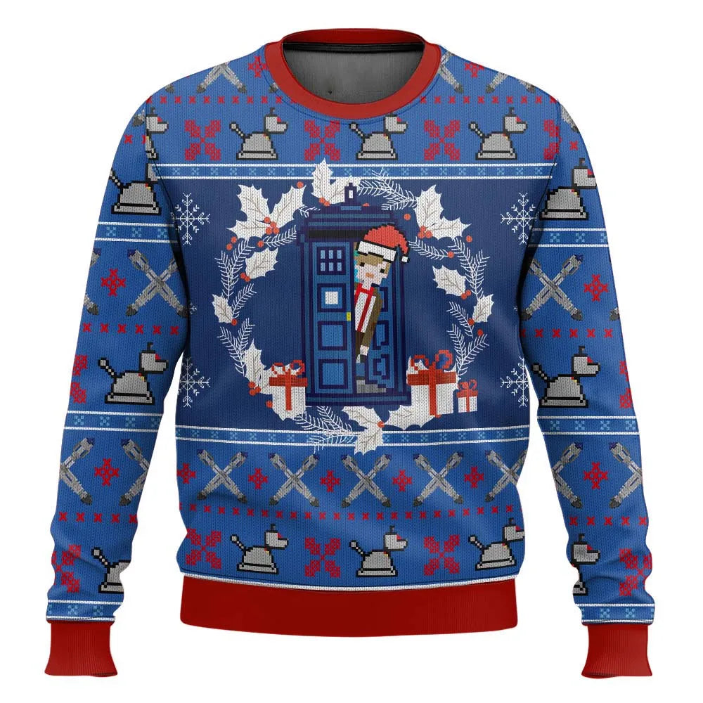 Drune | 3D Weihnachts sweater - Humorvolles Tardis-Design & Warmer Komfort für die Feiertage