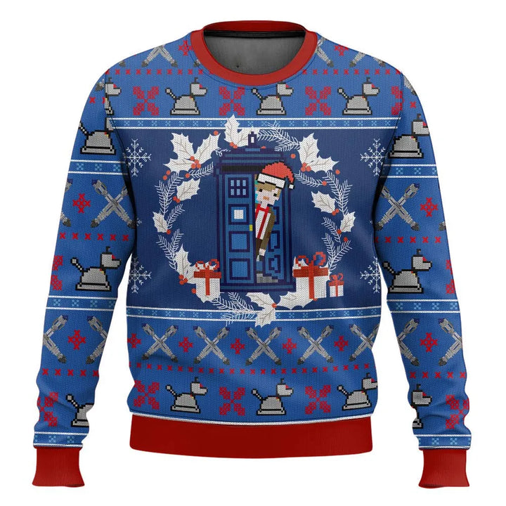 Drune | 3D Weihnachts sweater - Humorvolles Tardis-Design & Warmer Komfort für die Feiertage