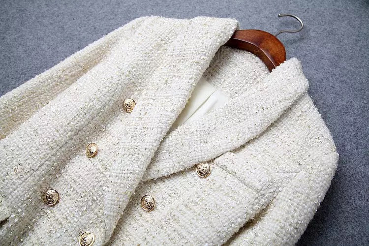 Drune | Tweed Blazer Mantel - Goldene Knopfdetails - Taillierte Passform - Schicke Schichtung