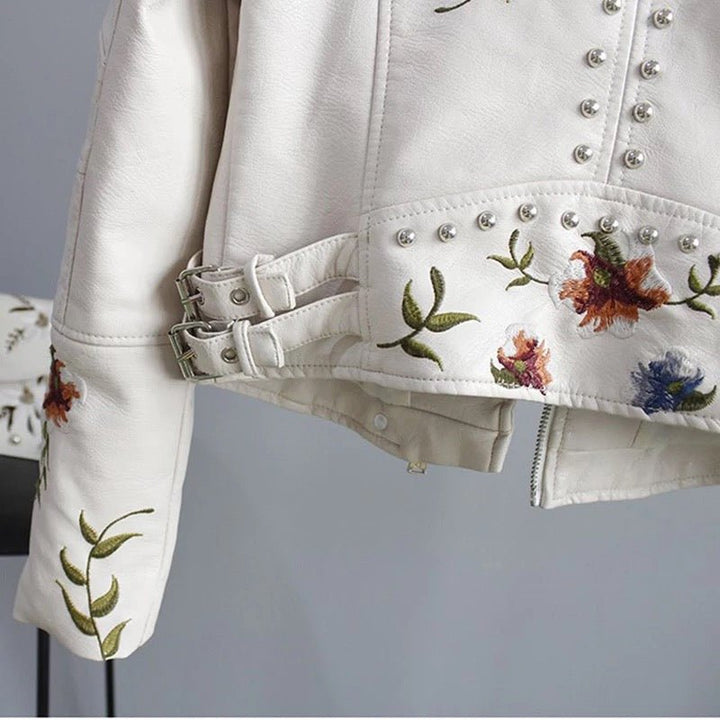 Drune | Bestickte Kunstlederjacke - Nieten Details - Kühner Motorradstil - Vielseitige Oberbekleidung