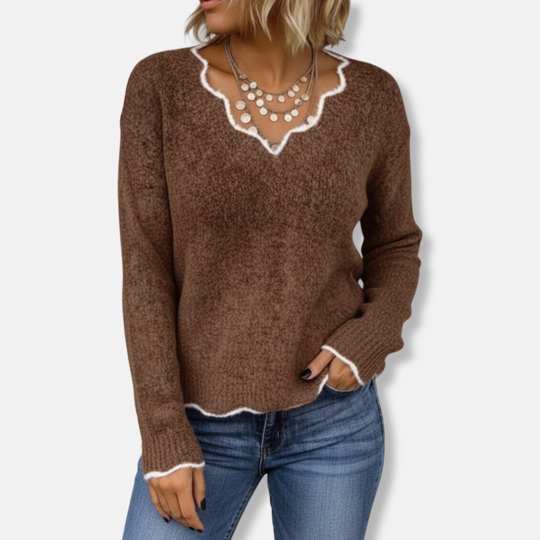 Drune | Sweatshirt - Lässige Passform - Wollstrick - Zackenkragen - Weicher Freizeitpullover