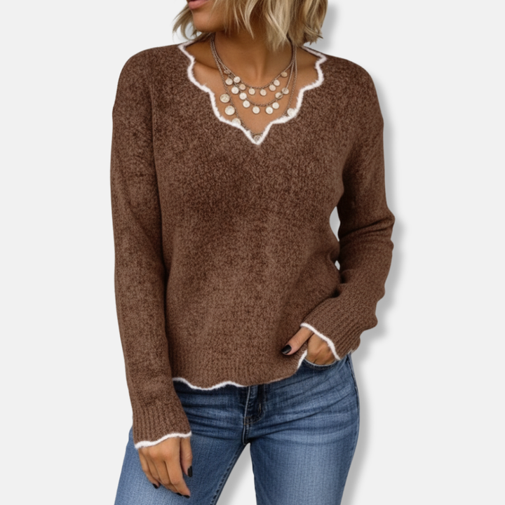 Drune | Sweatshirt - Lässige Passform - Wollstrick - Zackenkragen - Weicher Freizeitpullover