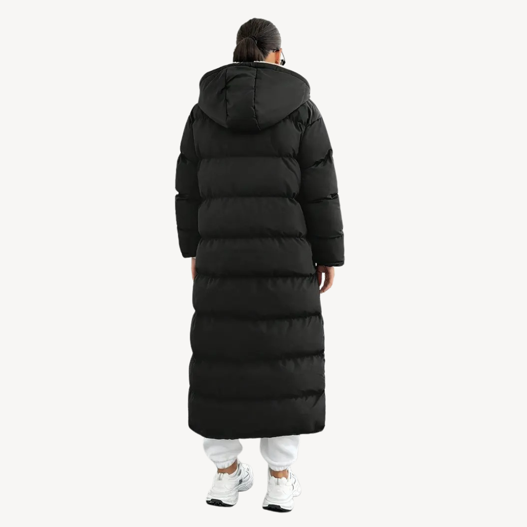 Drune | Damen Schwarze Kapuzen-Puffermantel