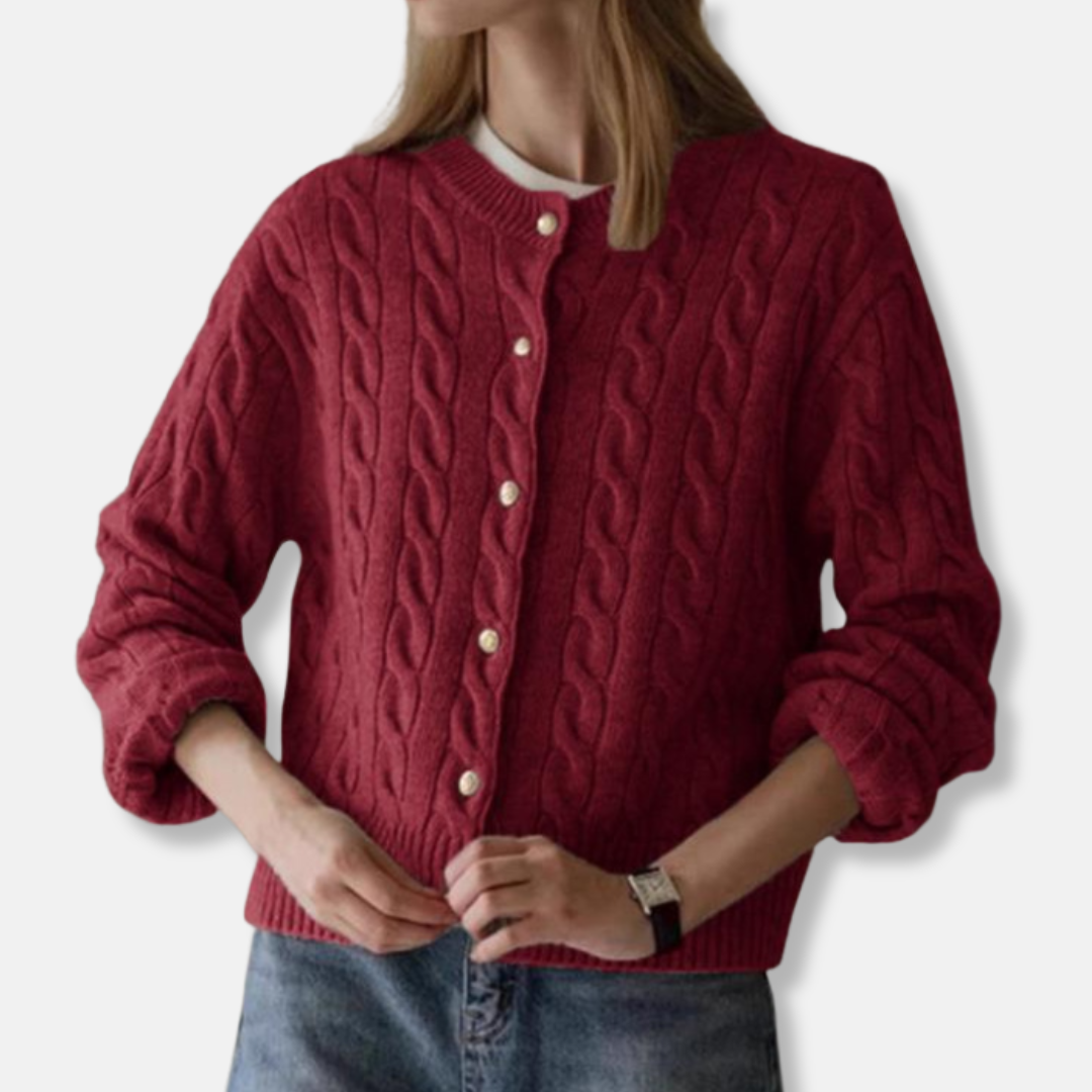 Drune | Wolle Kabelstrick Strickjacke Gekürzter Rundhals Strickjacke