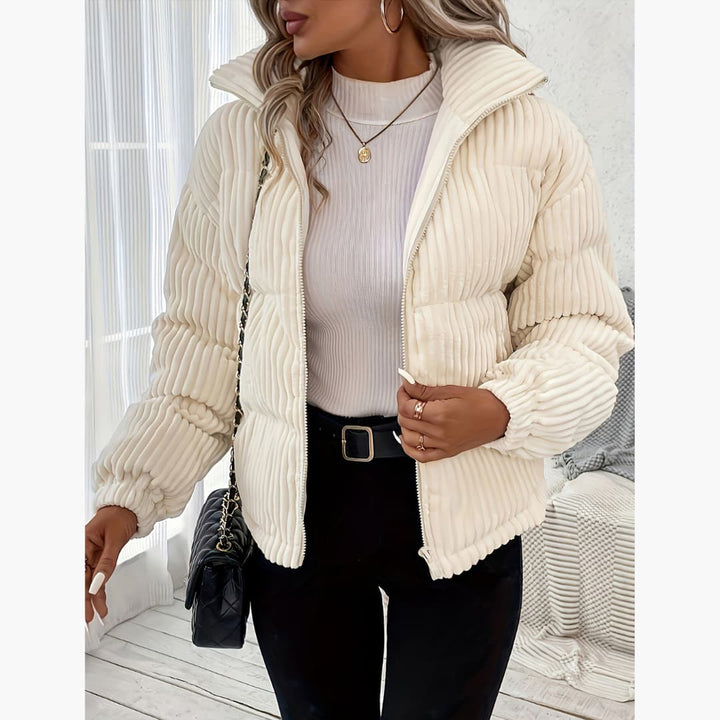 Drune | Damen Ribbed Daunenjacke mit Reißverschluss Thermische Langarmjacke