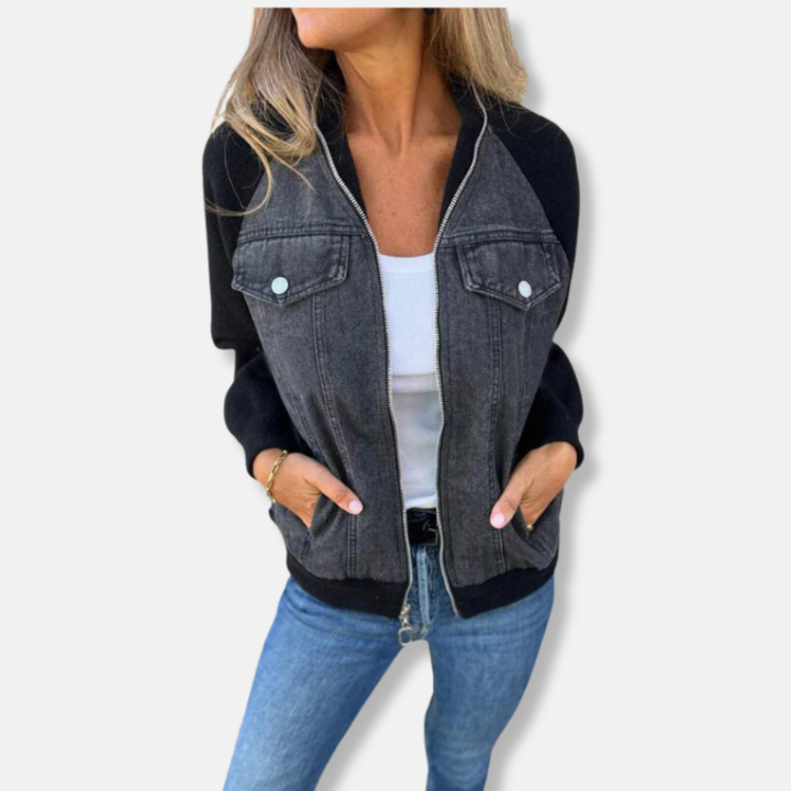 Drune | Bomberjacke Wollmischung Denim Details Reißverschluss Reguläre Passform