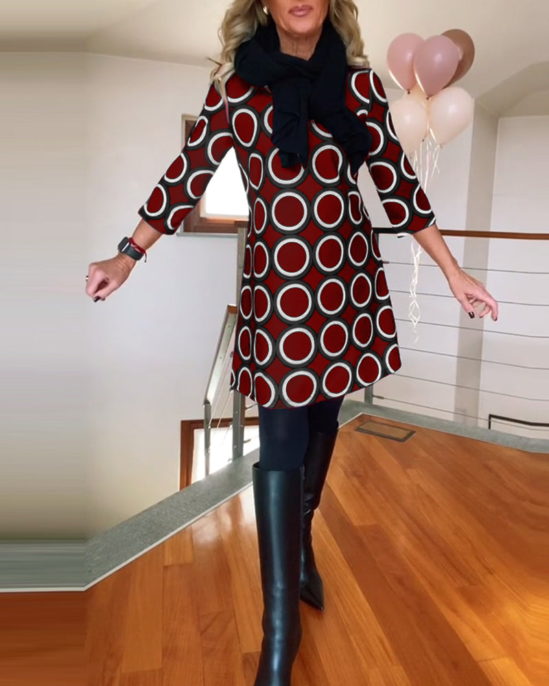 Drune | Kleid mit Rundhalsausschnitt und Kreis Print