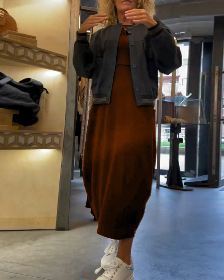Drune | Kleid mit Rundhalsausschnitt und Langen Ärmeln und Tasche