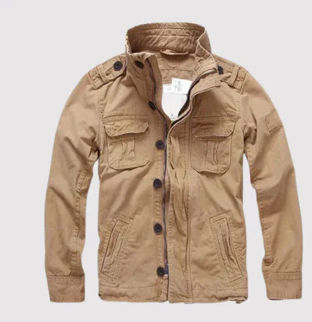 Drune | Jeansjacke Reguläre Passform Knopfverschluss Hoher Kragen Mehrere Taschen Schulterklappen