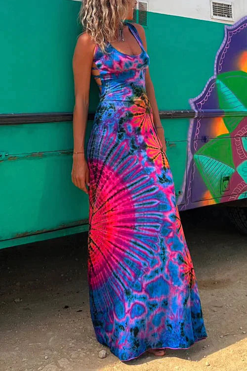 Drune | Maxi Kleid mit Spitze und Tie-Dye-Print