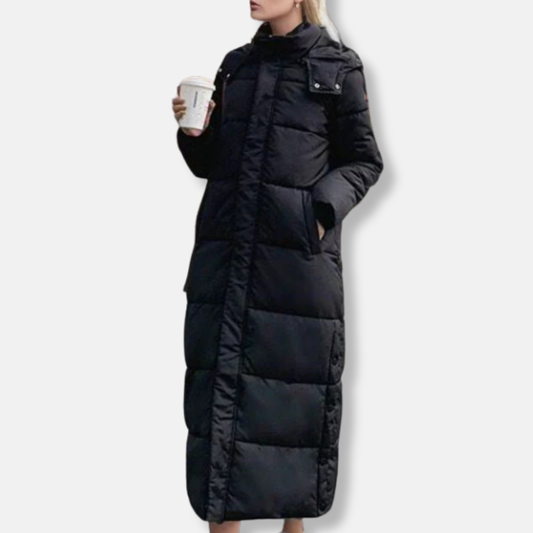 Drune | Pufferjacke Woven Blend Gesteppt Maxi Länge Hoher Kragen mit Kapuze