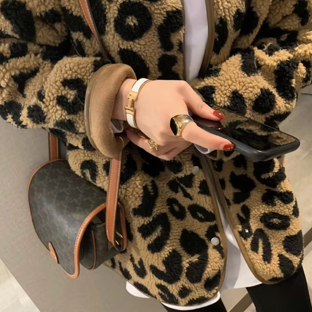 Drune | Stylische Fleecejacke mit Leopardenmuster