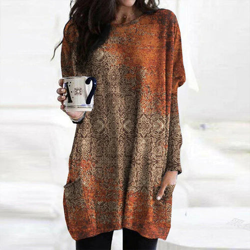 Drune | Eleganter Oranger Pullover mit Mandala Druck