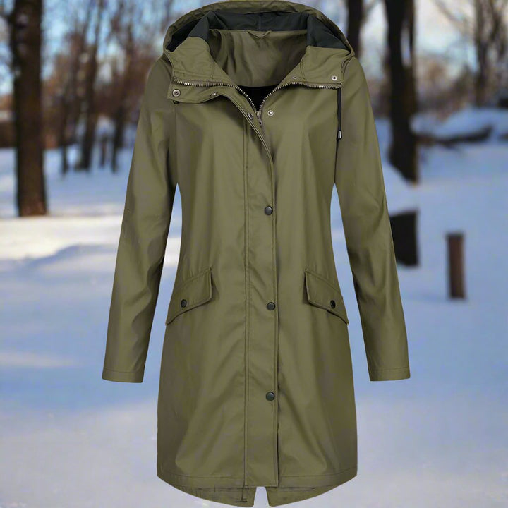 Drune | Kapuzenregenjacke Lässige Passform Mid Thigh Regenjacke