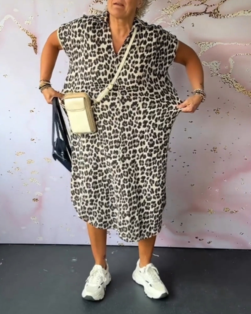 Drune | Entspanntes Kleid mit V-Ausschnitt und Leopardenmuster für Damen
