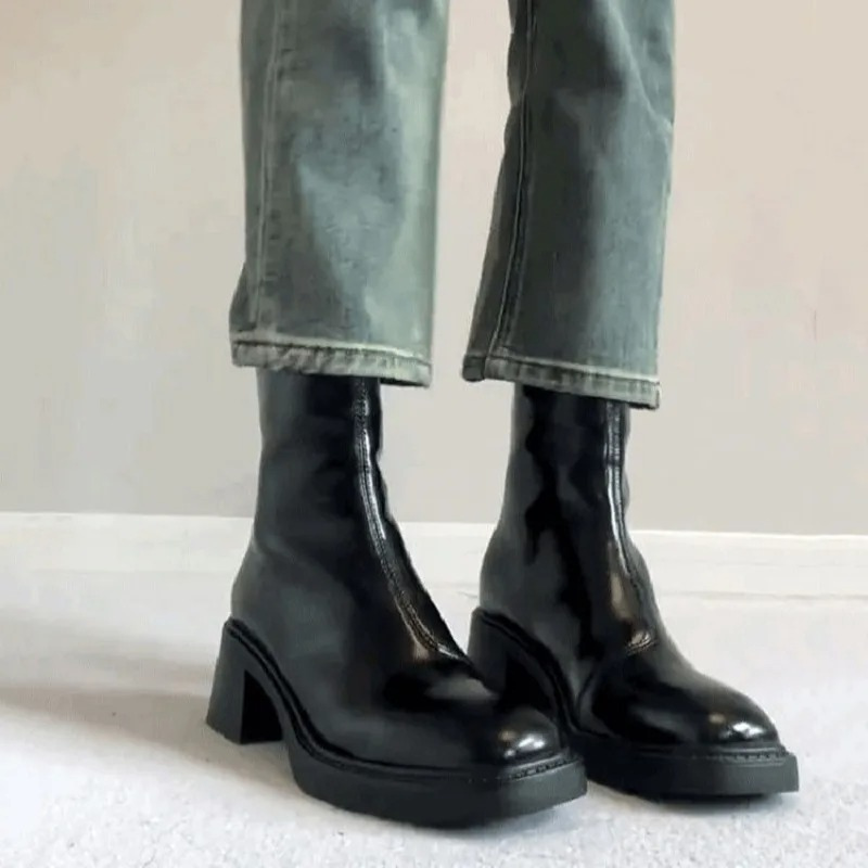 Drune | Stilvolle Leder Ankle Boots mit Blockabsatz für Damen Damen Ankle Boots