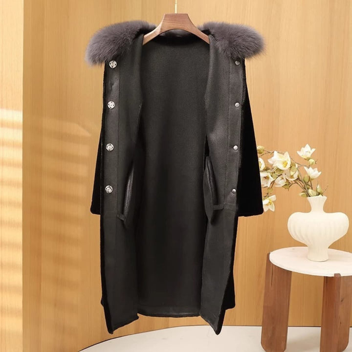 Drune | Eleganter Minkmantel mit Fuchsfell für Damen