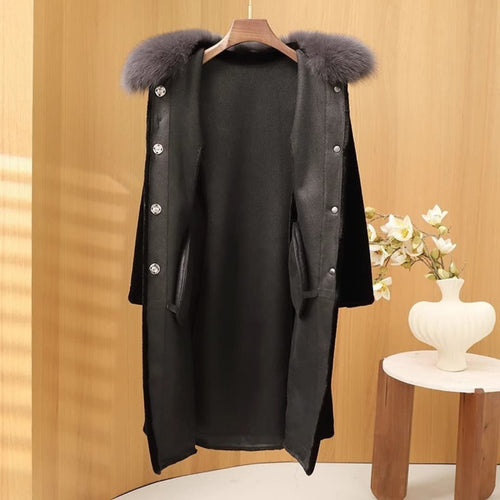 Drune | Eleganter Minkmantel mit Fuchsfell für Damen