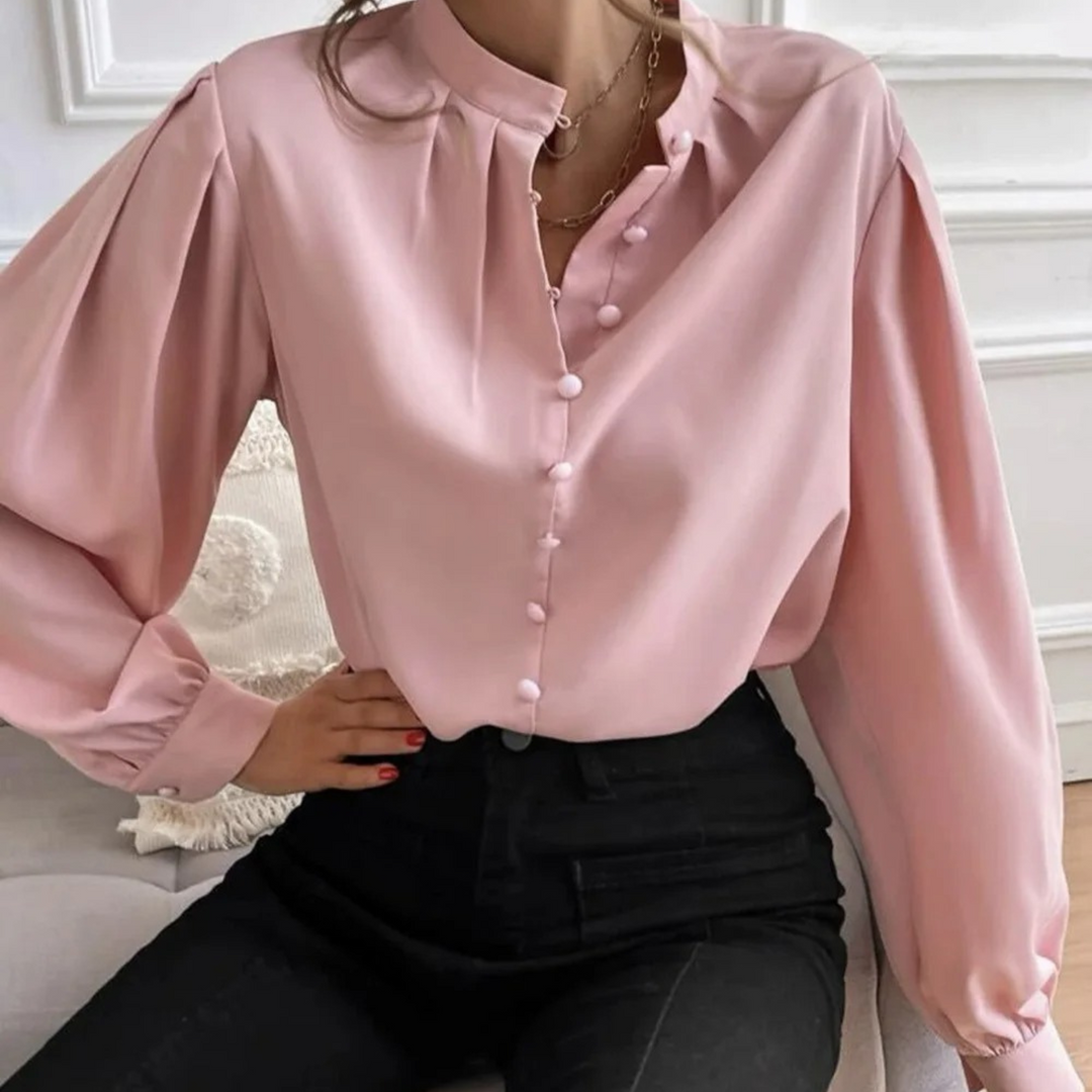 Drune | Weiße Elegante Damenbluse mit Blumenmuster und Kragen