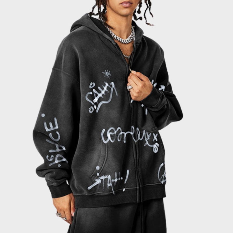 Drune | Hoodie - Oversize Graffiti Print & Y2K Stil