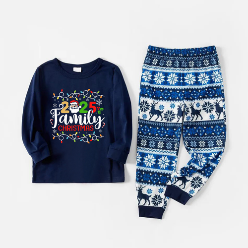 Drune | Freudevolle blaue Weihnachts-Pyjama-Set mit Weihnachtslichtern und 